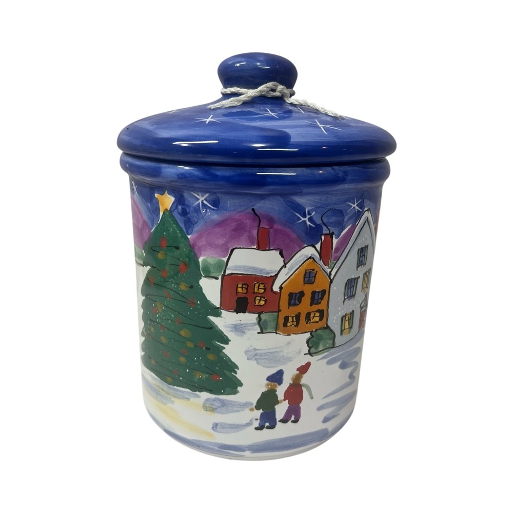 Starbucks Hand Painted Canister Ceramic Jar Hungary Winter Village Signed Coffee